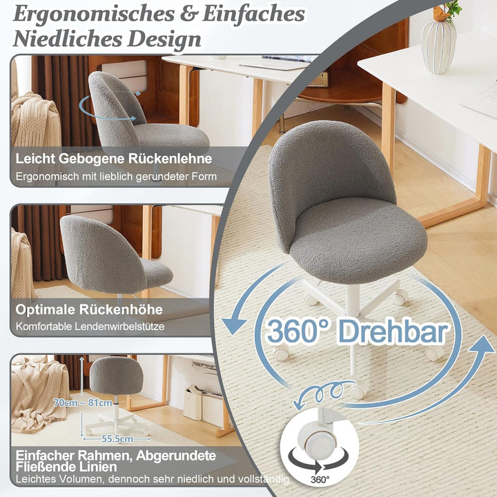 Bonnlo Bürostuhl mit Rollen, Schminktisch Stuhl, Höhenverstellbar Schreibtischstuhl für Arbeitszimme