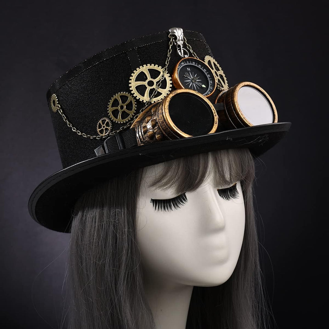 COSDREAMER Steampunk Top Hüte Goggle Gear Hut für Damen und Herren Gr. large, Schwarz Schwarz M, Sch