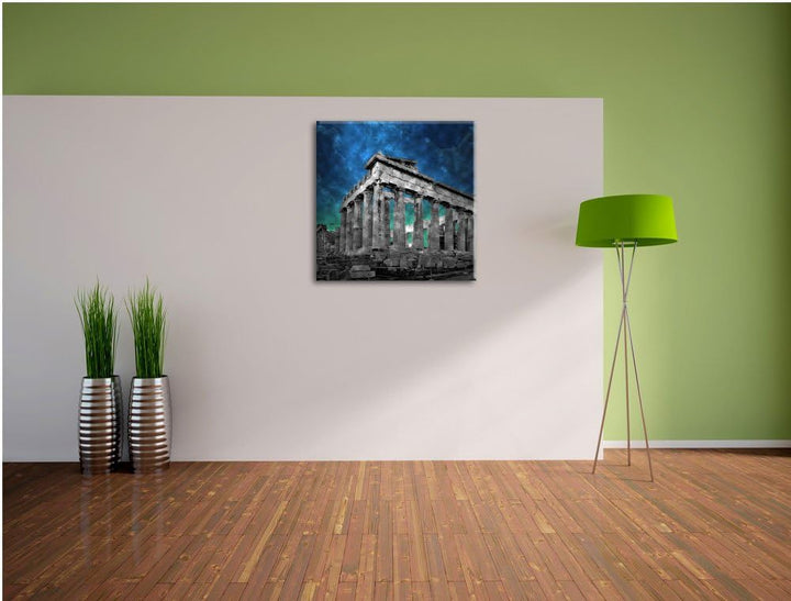 Pixxprint Propyläe von Akropolis in Athen schwarz/weiss, Format: 70x70 auf Leinwand, 70x70