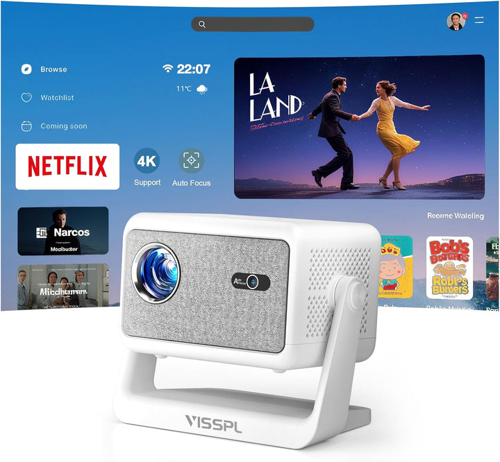 Smart Mini Beamer【Netflix Offiziell ＆ Autofokus / 6D Trapezkorrektur 】 27000L WiFi6 Bluetooth Beamer