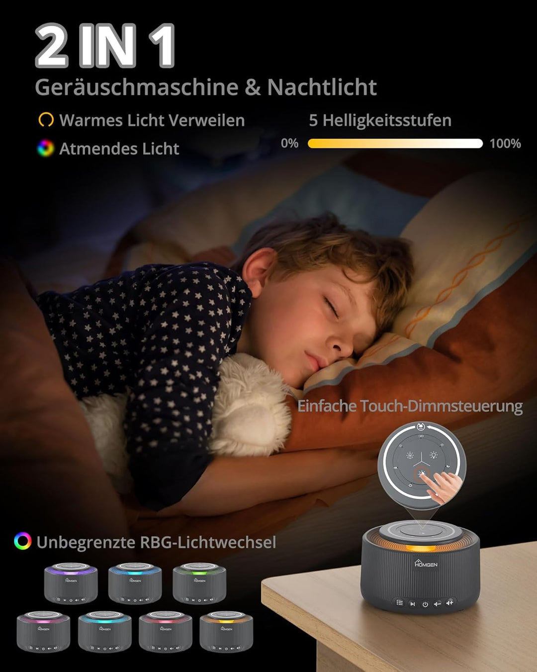 HOMGEN White Noise Machine Weisses Rauschen Maschine Einschlafhilfe Baby Erwachsene 30 Klänge & 30 S