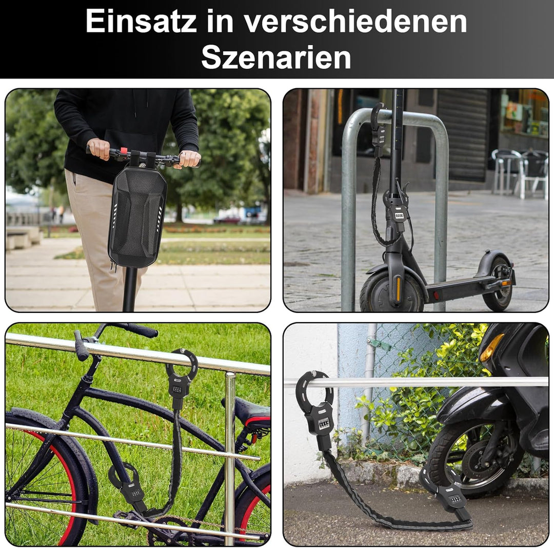 E Scooter Schloss, Schloss für E Scooter mit Tragbaren 3L Wasserdicht Aufhängetasche, Handschellensc