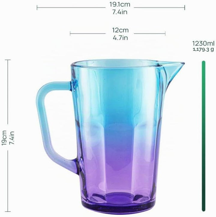 TREND FOR HOME Wasserkaraffe Glas 1 Liter mit Handlichem Griff Bunt Wasserkrug 19 cm Glaskanne Blau