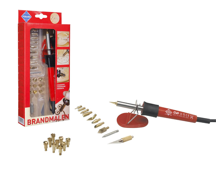 Pebaro 0261 Brandmal Set, Brandkolben, 9 Brennstempel, 9 Brennspitzen, Lötspitze, Styropormesser, Br
