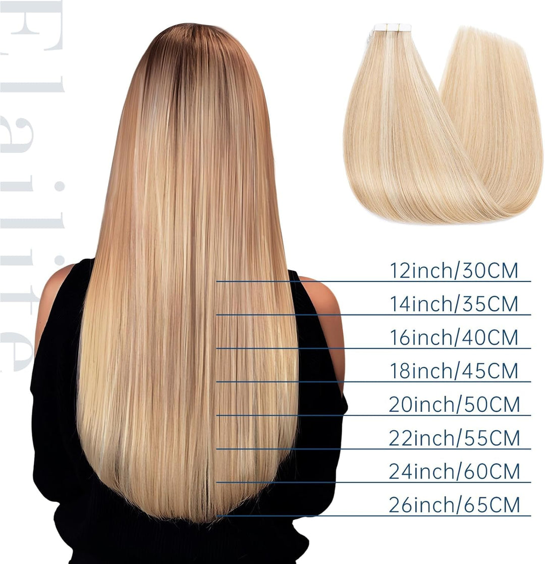 Elailite Tape in Extensions Echthaar 20 stück, 30cm 30g Haarverlängerung Haarteil Echthaar #18P613 A