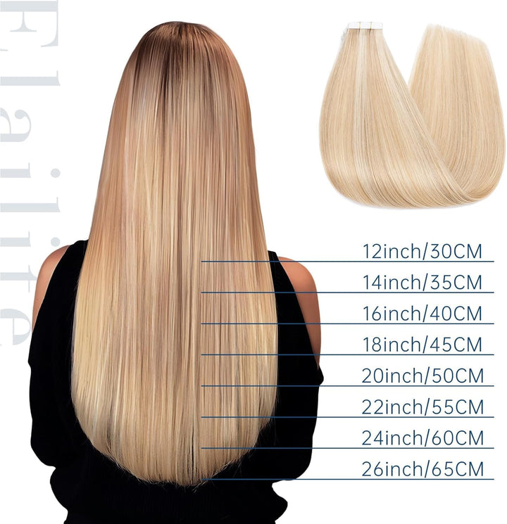 Elailite Tape in Extensions Echthaar 20 stück, 30cm 30g Haarverlängerung Haarteil Echthaar #18P613 A
