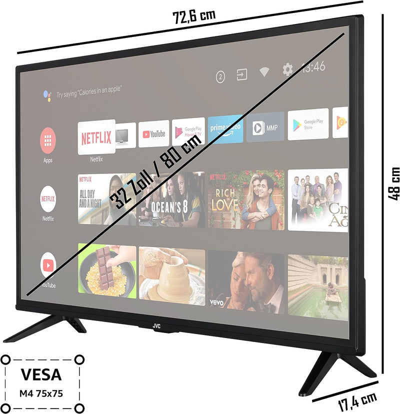 JVC LT-32VAF3255 32 Zoll Fernseher/Android TV (Full HD, HDR, Triple-Tuner, Smart TV, Bluetooth) [202