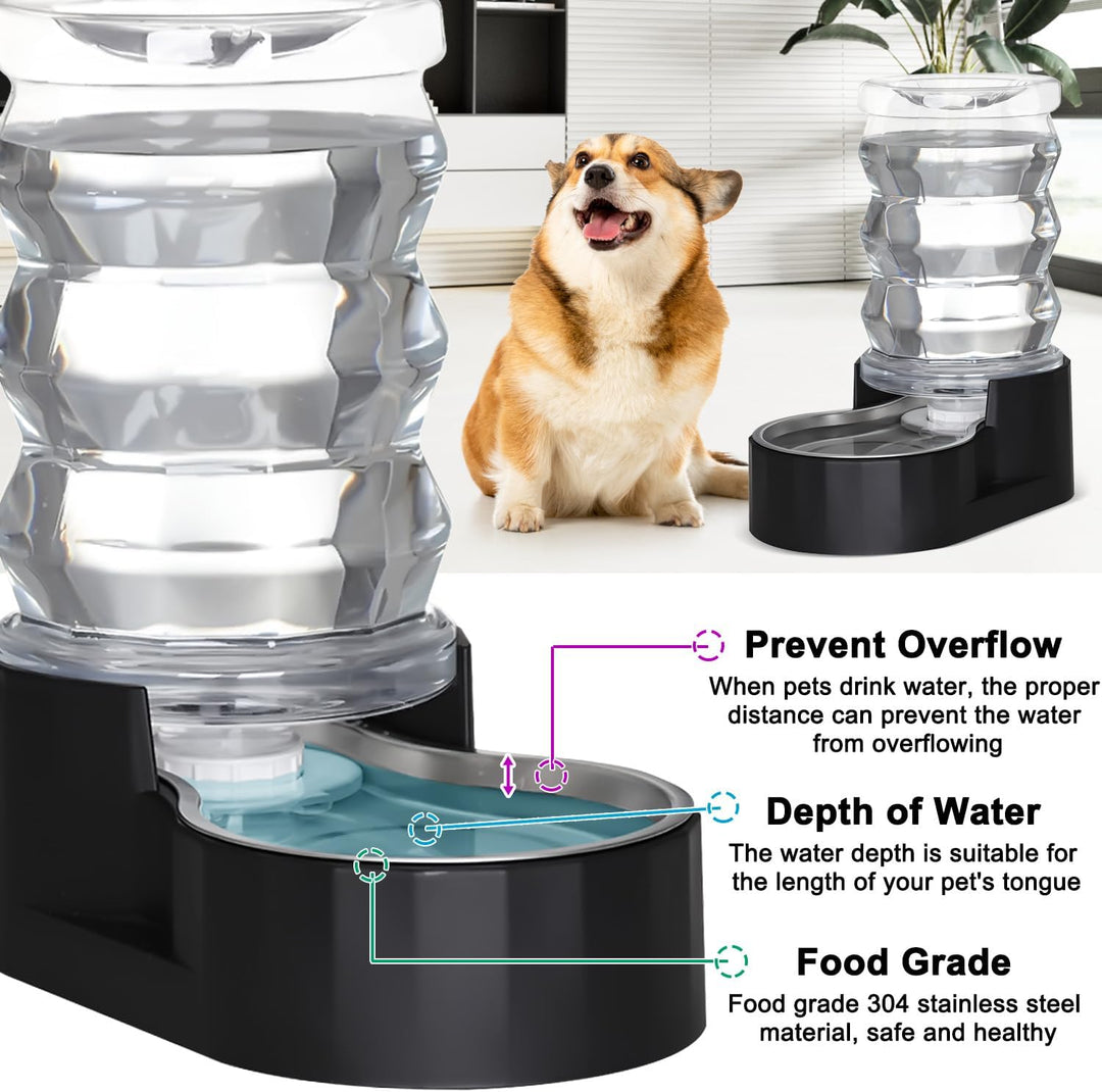 Sfozstra Wassernapfspender für Hunde - 6L Lagre Edelstahl - BPA-frei - Automatischer schwarzer Schwe