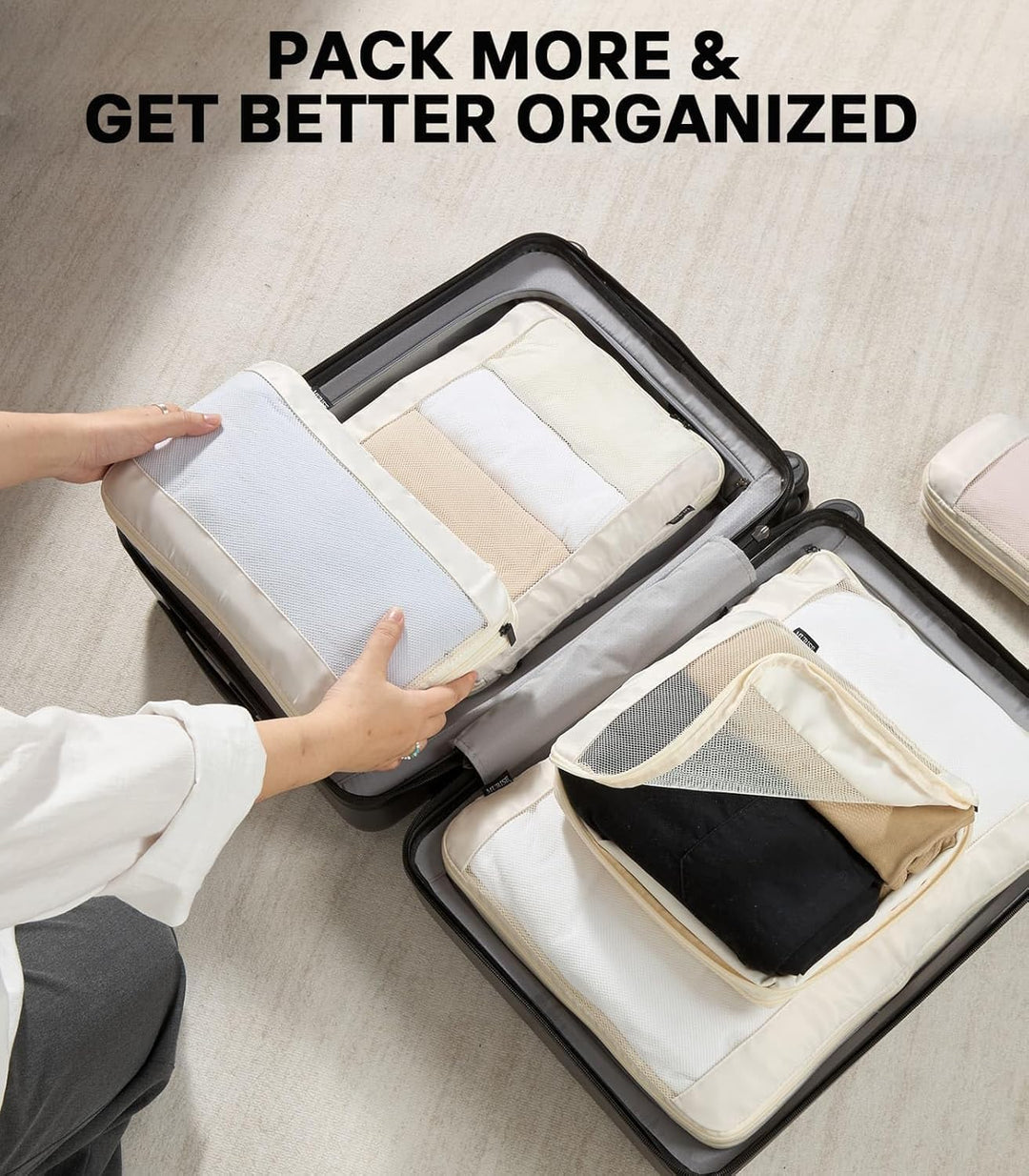 MURISE 6er Set Compression Packing Cubes, Koffer Organizer Packtaschen, Beige