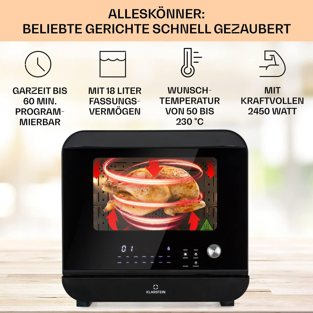 Klarstein 18 L Heissluftfritteuse, Airfryer mit Dampf- und Trocknungsfunktion, Schnelle Heissluftfri