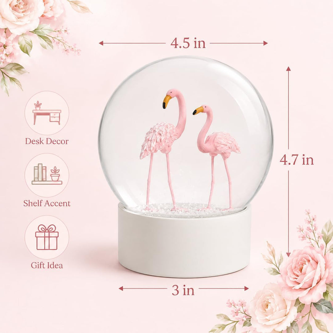 Mingfuxin Flamingo Schneekugel Kristallkugel mit weissem Sockel, weisse Flocken, Glas-Schneekugel Fl