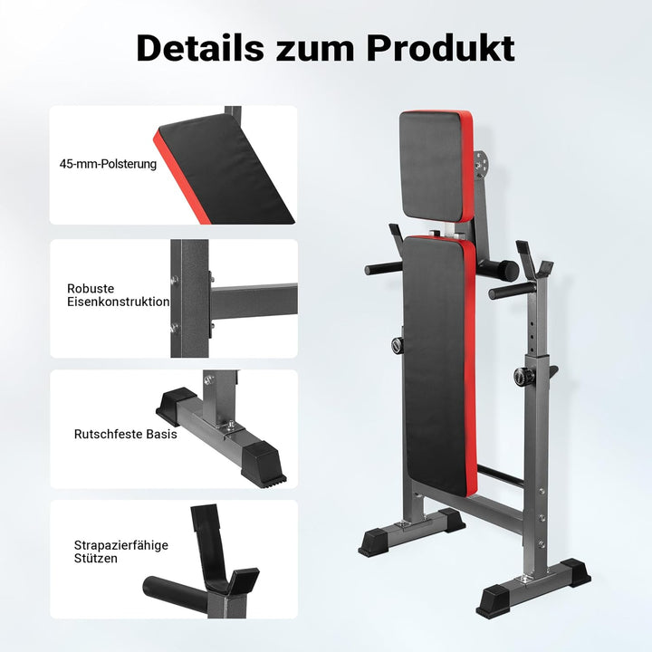 Wiltec Hantelbank klappbar bis 230kg Trainingsbank mit Langhantelablage 2in1 Schrägbank und