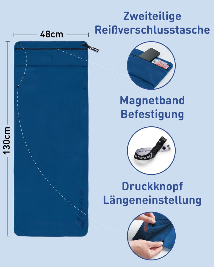 Fit-Flip Fitness Handtuch - mit Magnet und Reissverschluss Tasche - Gym Handtuch aus Mikrofaser für