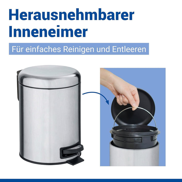 WENKO Kosmetik Treteimer Leman, 3 Liter, Bad-Mülleimer mit Anti-Fingerprint-Beschichtung, Beutelhalt