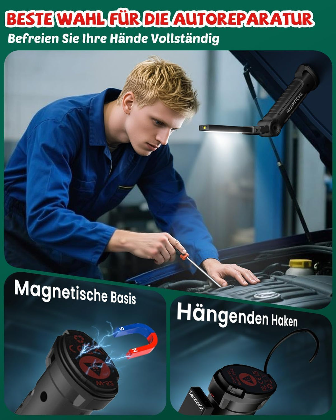 Coquimbo LED Arbeitsleuchte Werkstattlampe, Taschenlampe Aufladbar Werkstatt Handlampe Geschenke für