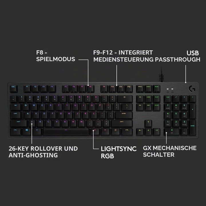 Logitech G512 mechanische Gaming-Tastatur, GX-Brown Taktile Switches, LIGHTSYNC RGB-Beleuchtung, USB