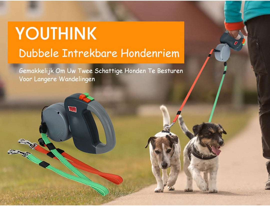 3 Meter Einziehbare Hundeleine, Doppelte Hundeleine für 2 Hunde, Ausziehbare Leine, Reflektierendes