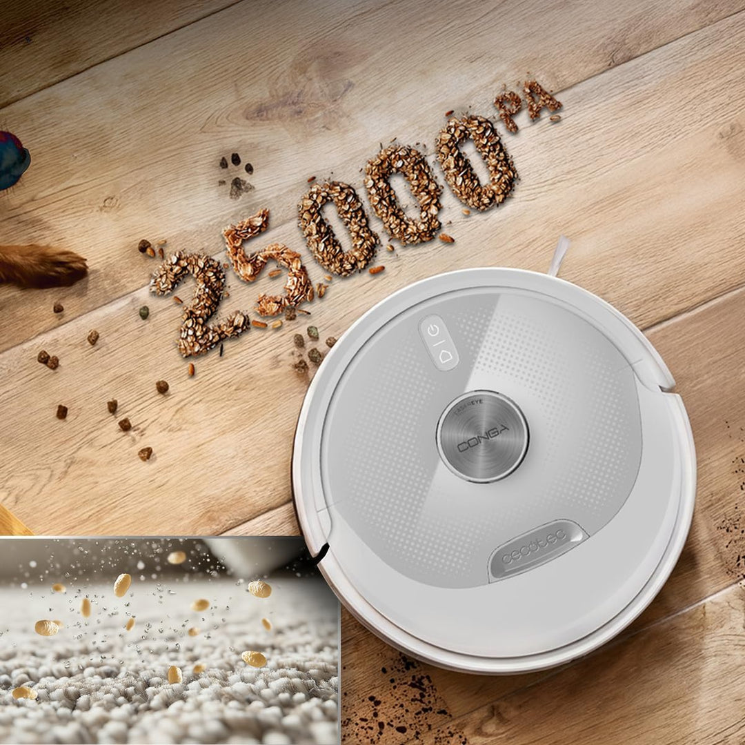 Cecotec Saugroboter mit Wischfunktion Conga M80 Pearl. Extreme 25.000 Pa Saugkraft, Präzise Laser-Na