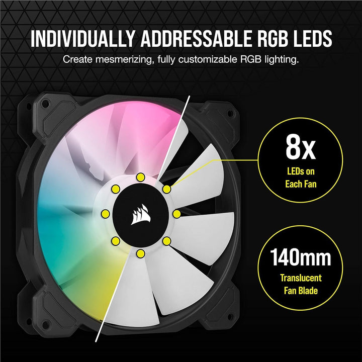 Corsair iCUE SP140 RGB ELITE Performance 140mm-PWM-Einzellüfter (CORSAIR AirGuide-Technologie, Acht