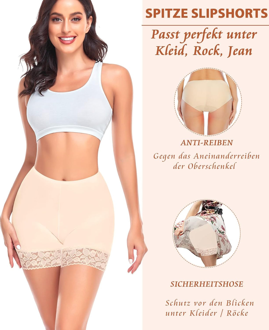 YARRCO Damen Unterhose Spitze Radlerhose Kurz Unter Rock Hosen Anti-Chafing Slipshorts Boxershorts U