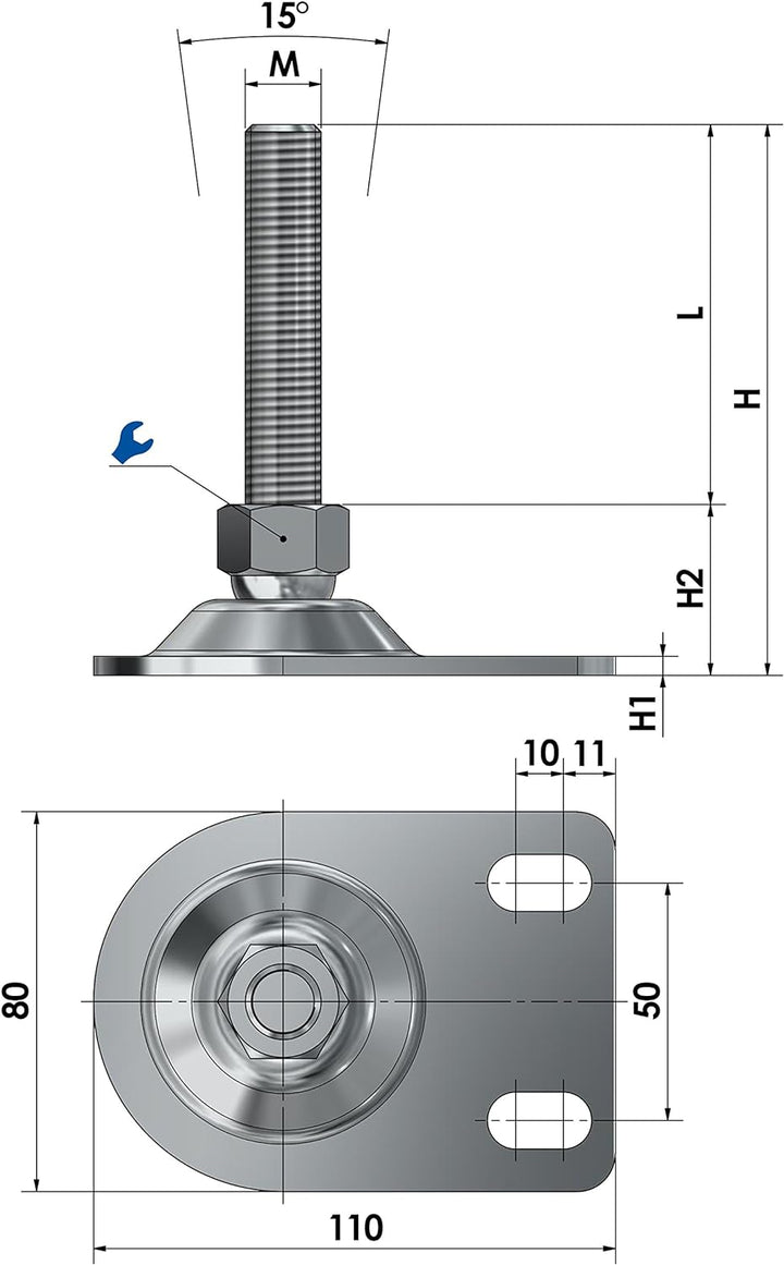 Schwaderer Maschinenfüsse/Nivellierfüsse/Gelenkfüsse/Stellfüsse, höhenverstellbar BSF80 Ø 80mm, Stah