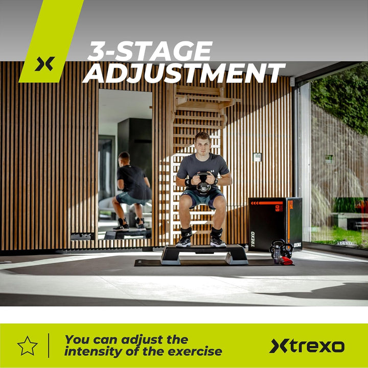 TREXO Aerobic Step 98 x 38 cm Für Cardio- und Fitnesstraining Höhenverstellbar 15-20-25 cm Langlebig