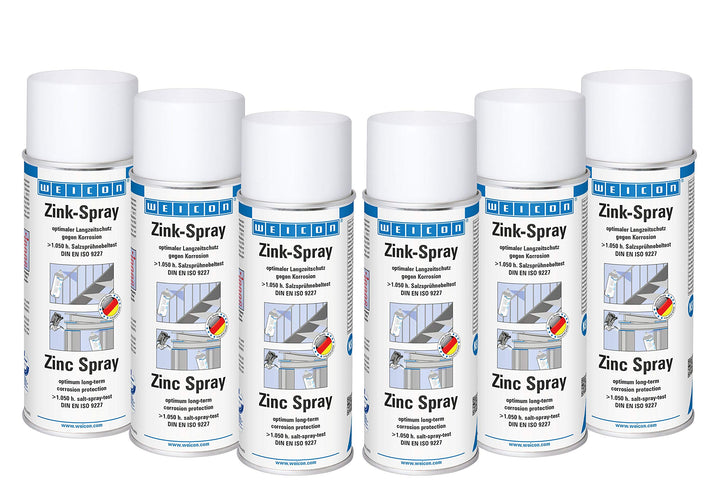 WEICON Zink-Spray 400 ml 6er Set | Rostschutzfarbe für alle Metalloberflächen | Farbe: leicht angewi