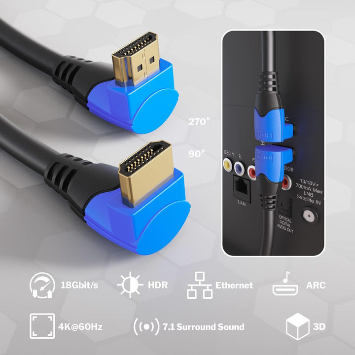 KabelDirekt – 4K HDMI-Kabel gewinkelt – 10m – In Deutschland entwickelt (Winkelkabel 90°, 4K@60Hz, H