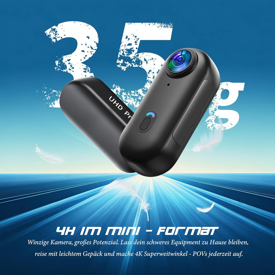 Action Cam 4K,Mini Sportkamera WiFi mit 64G Speicherkarte,Unterwasserkamera,Freihand-POVs,Überall An