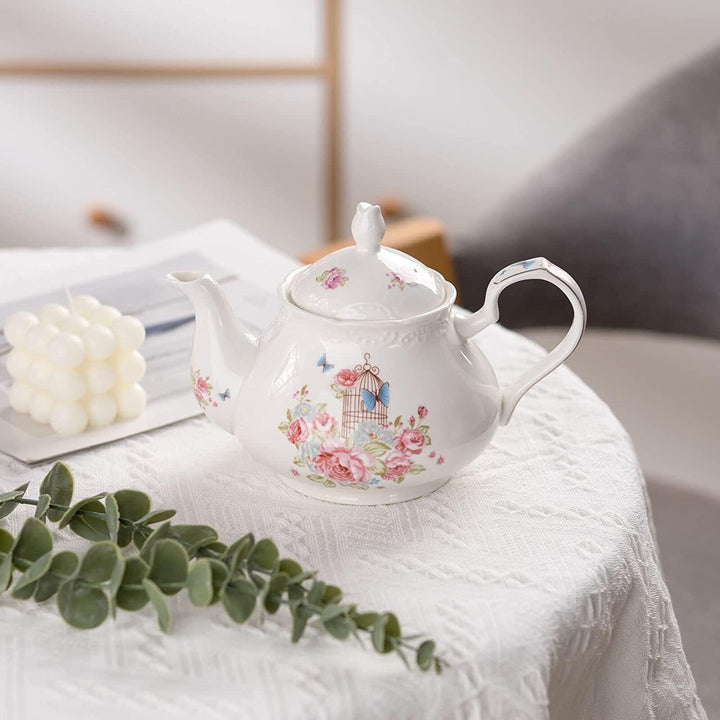 YBK Tech Strength Porzellan-Kaffeekanne, Keramik-Teekanne, rosa Rose (Teekanne + 2 Sets Tassen und U