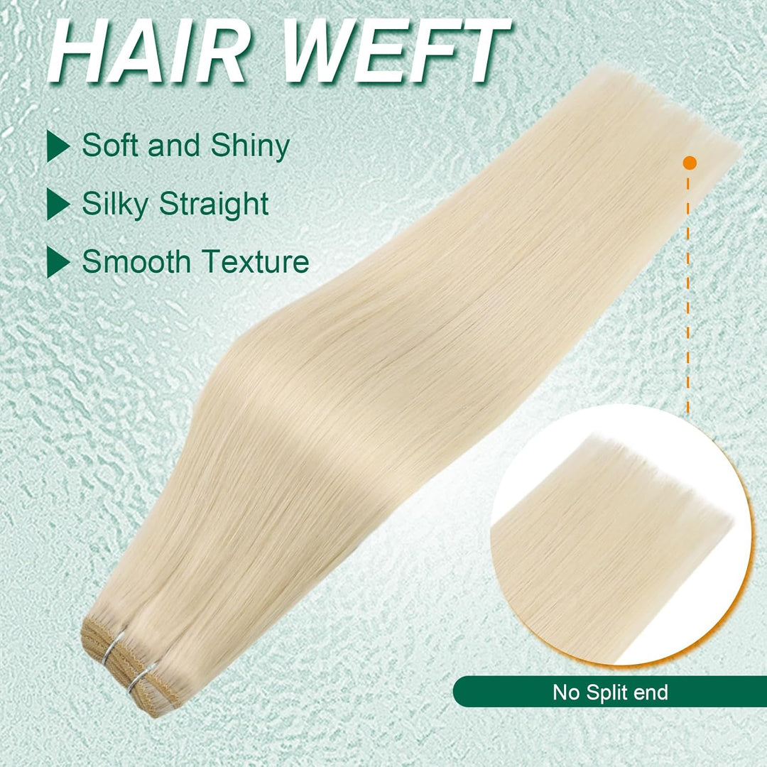 Easyouth Blond Tressen Extensions Echthaar Weft Tressen Echthaar Farbe Platinblond Tressen Extension