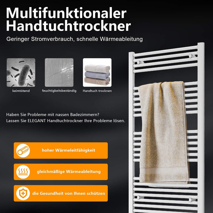 ELEGANT Heizkörper Bad 1600x400 mm Weiss Badheizkörper Mittelanschluss Handtuchwärmer Handtuchtrockn