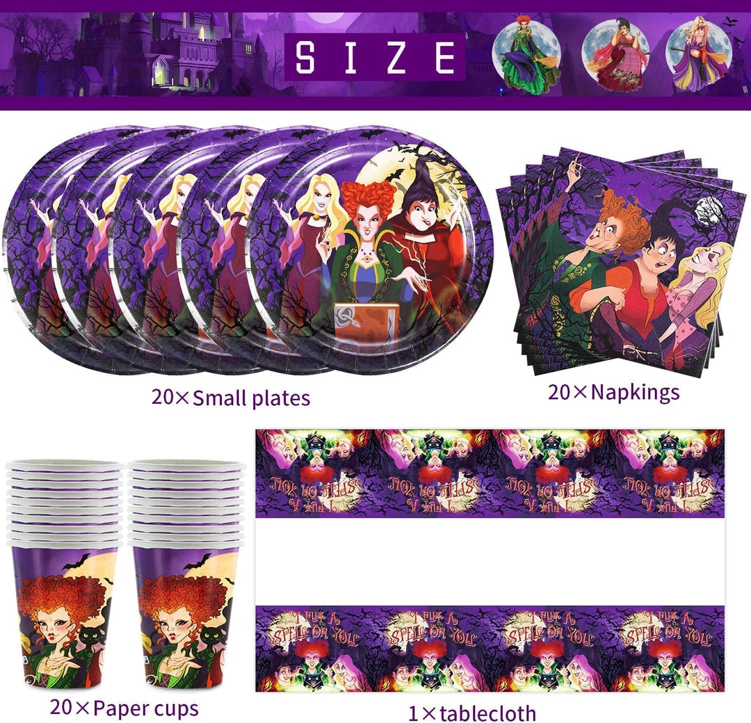 Hocus Pocus Thema Partygeschirr,Party Dekoration Grusel Hexen Witch Sisters,Crazy Partygeschirr Gebu