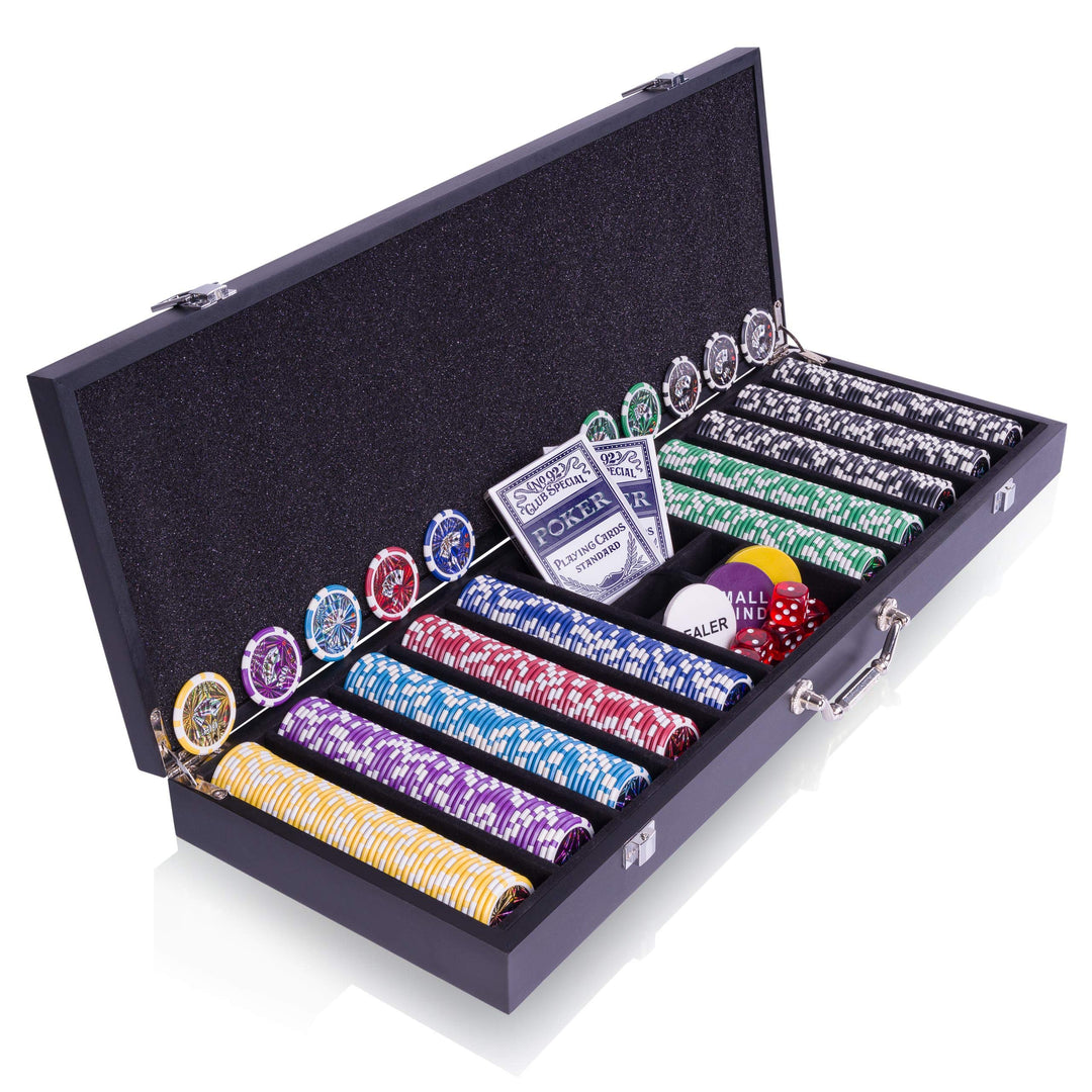 Holz-Pokerkoffer „Wooden Black Edition” 500 abgerundete Ocean-Champion-Chips Laserchips Poker-Set 2