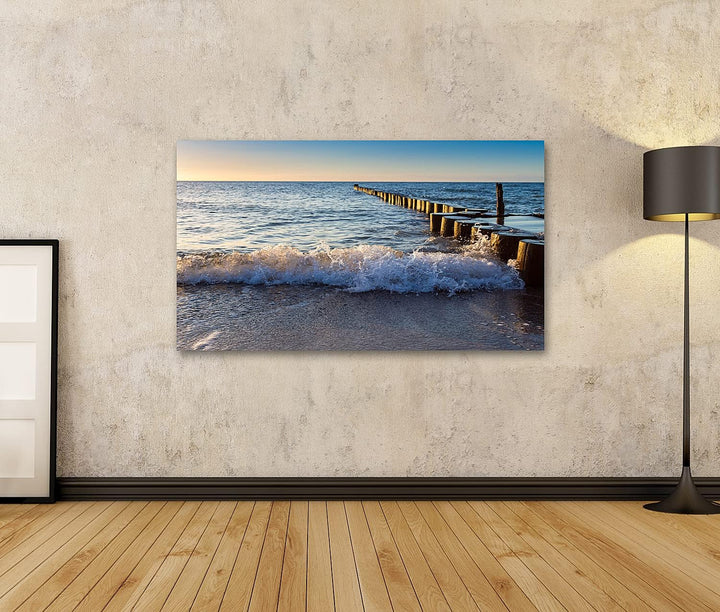 islandburner Bild auf Leinwand Wellenbrecher In Der Ostsee Bilder Wandbilder Poster Leinwand 80x40cm