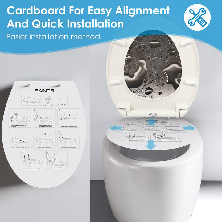 Duroplast-Toilettensitz, O-förmiger Toilettendeckel mit Soft-Close-Mechanismus, Edelstahlscharnier,