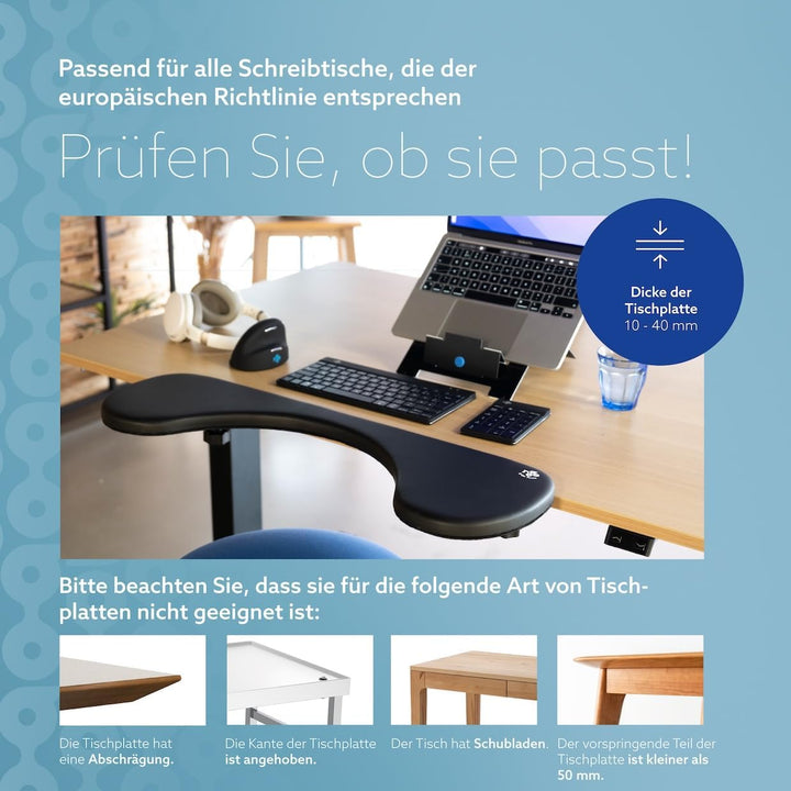 R-Go Armlehnenstütze, Ergonomisch Unterarmstütze, zum Anklemmen, Ellenbogen-Armlehne, Schreibtischve