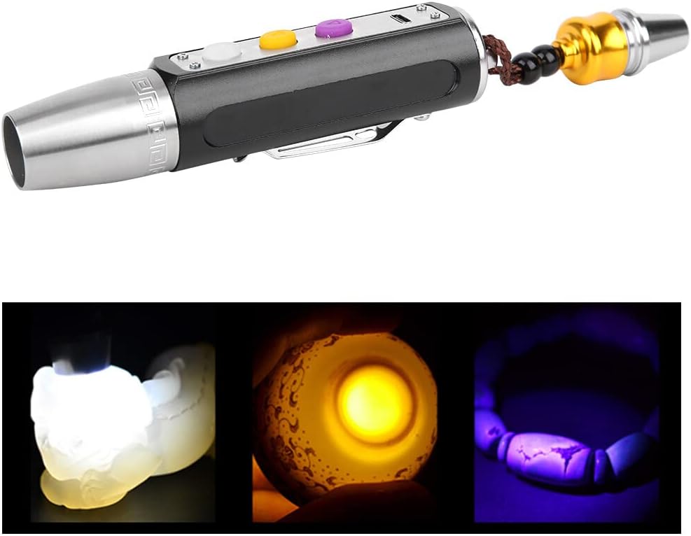 Yuehuamech Jade Appraisal Flashlight Portable 3 LEDs Expert Torch USB Rechargeable Jewelry Flashligh