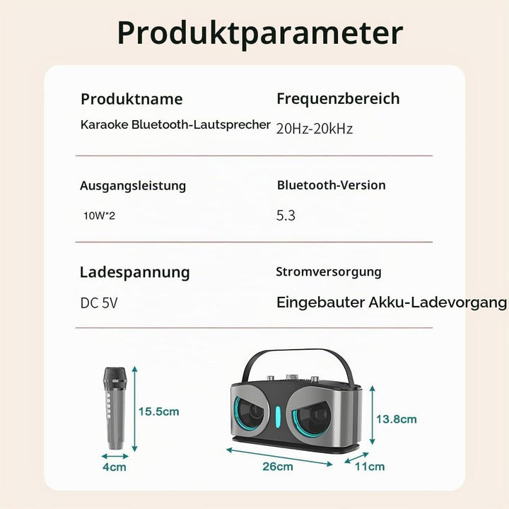 Karaoke Maschine mit 2 Mikrofonen, Tragbare Karaoke Anlage mit DJ-Lichtern für Partys zu Hause, im F