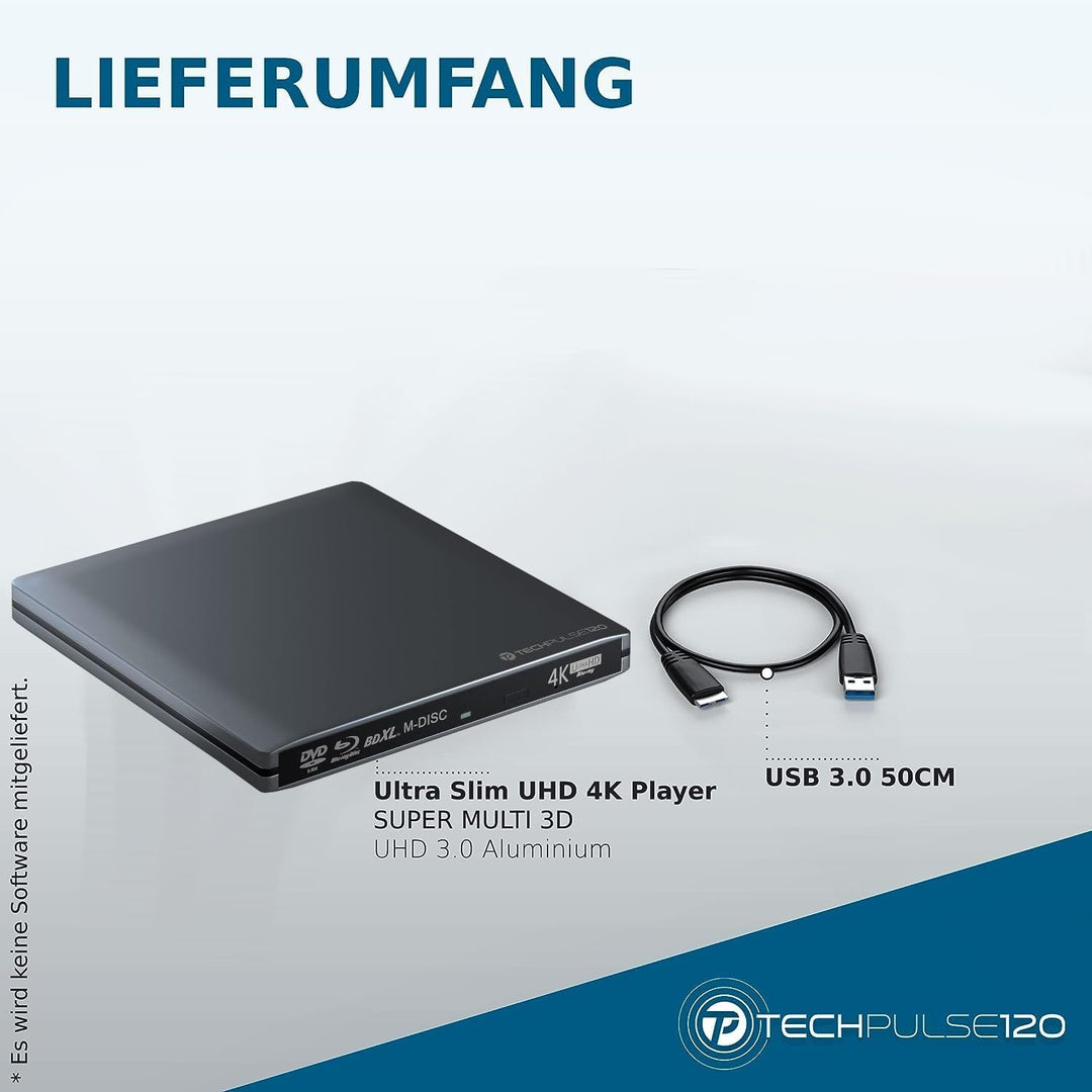 techPulse120 portables USB 3.0 4K UHD 3D M-Disc BDXL HDR10 Laufwerk Blu-ray Brenner Burner Superdriv