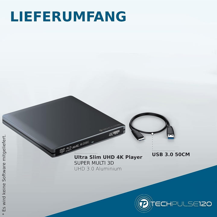 techPulse120 portables USB 3.0 4K UHD 3D M-Disc BDXL HDR10 Laufwerk Blu-ray Brenner Burner Superdriv