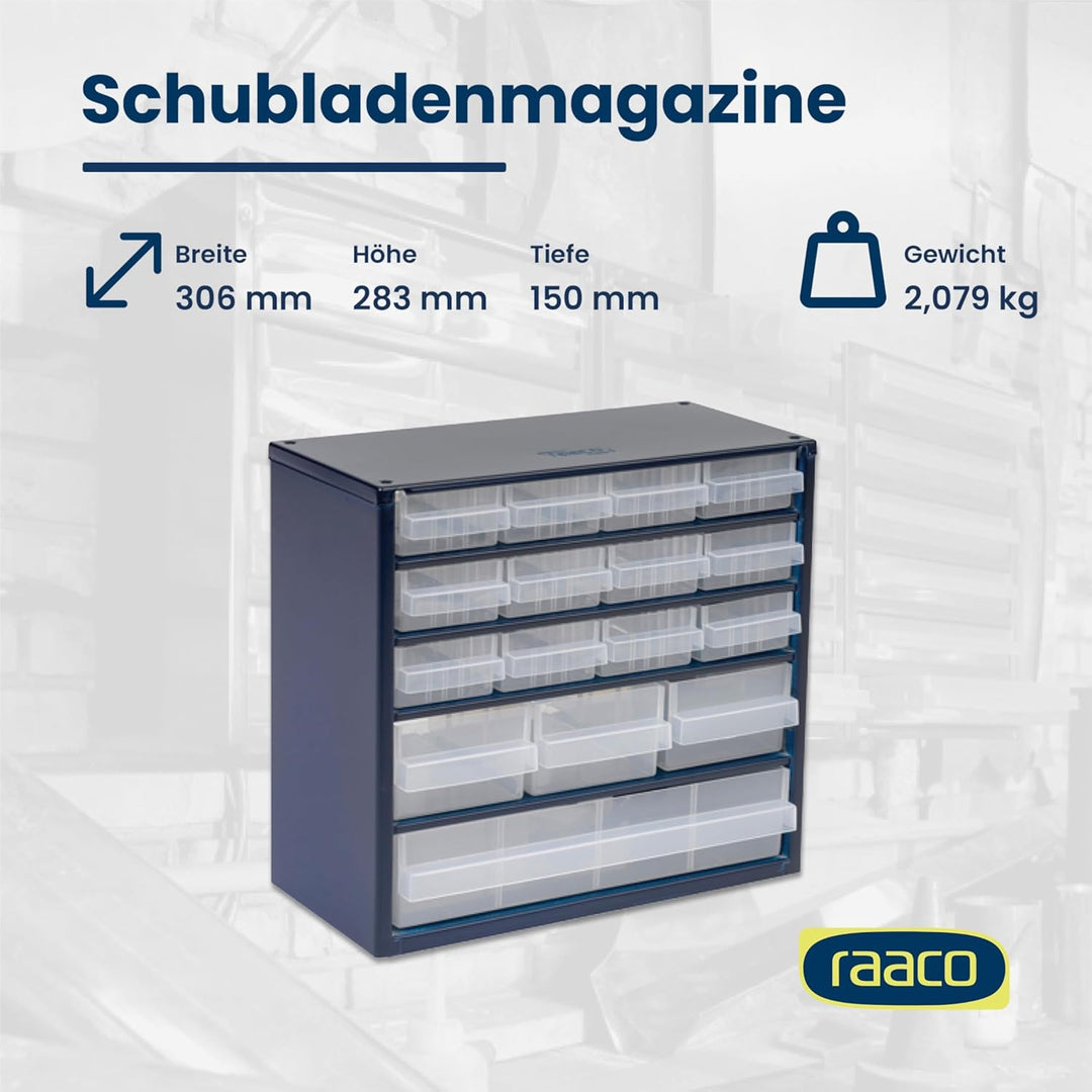 Raaco Kleinteilemagazin C6-16 mit 16 Schubladen, Tragkraft 16.5 kg, 15 x 30.6 x 28.3 cm, geeignet fü