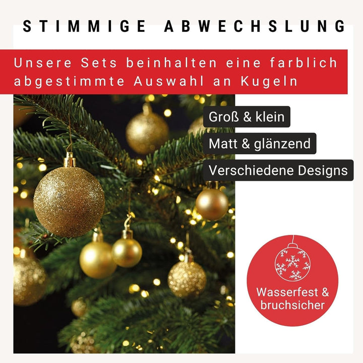 WOMA Christbaumkugeln Set Gold & 22 weiteren Farben - 50er & 100er Weihnachtskugeln Set - Weihnachts