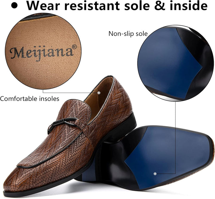 MEIJIANA Herren Mokassins Herren Elegante Schuhe Herren Casual Slip on Anzugschuhe 41 EU Braun 02, 4
