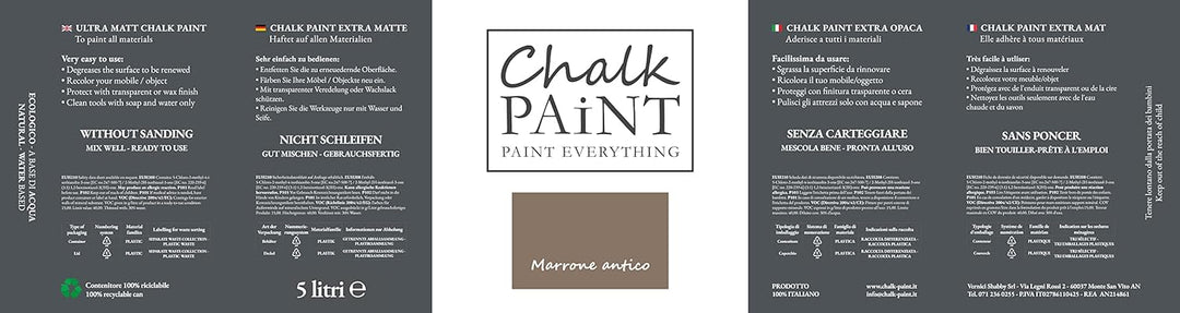Chalk Paint Everything® Marrone Antico Kreidefarbe Wasserbasis für Alle Oberflächen einfach zu verar