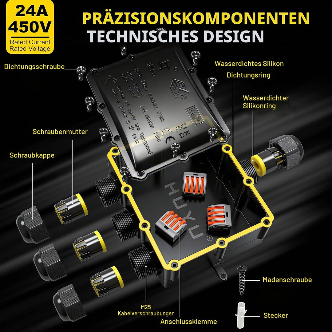 4 Wege Junction Box, IP68 Abzweigdose, HUYU wasserdichte Verteilerdose, Verbindungsdose Aussen, Klem