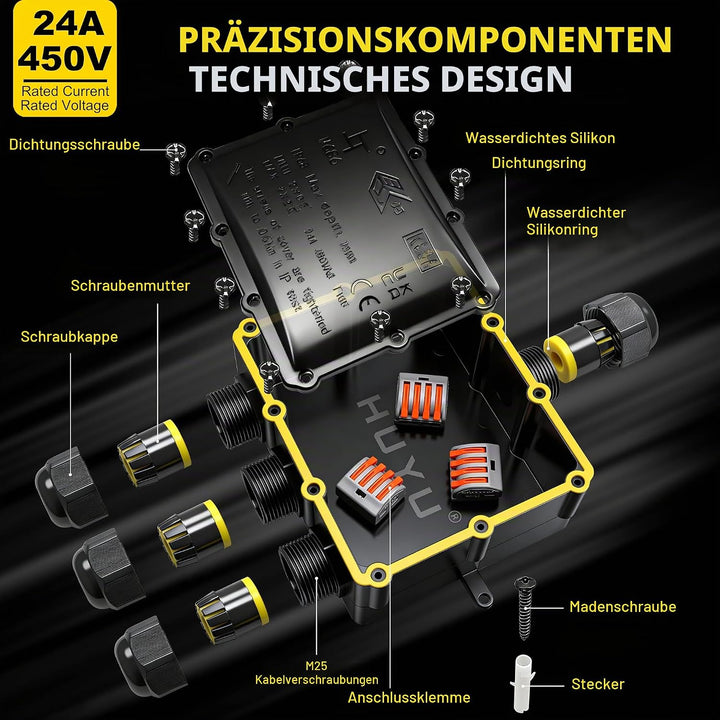 4 Wege Junction Box, IP68 Abzweigdose, HUYU wasserdichte Verteilerdose, Verbindungsdose Aussen, Klem