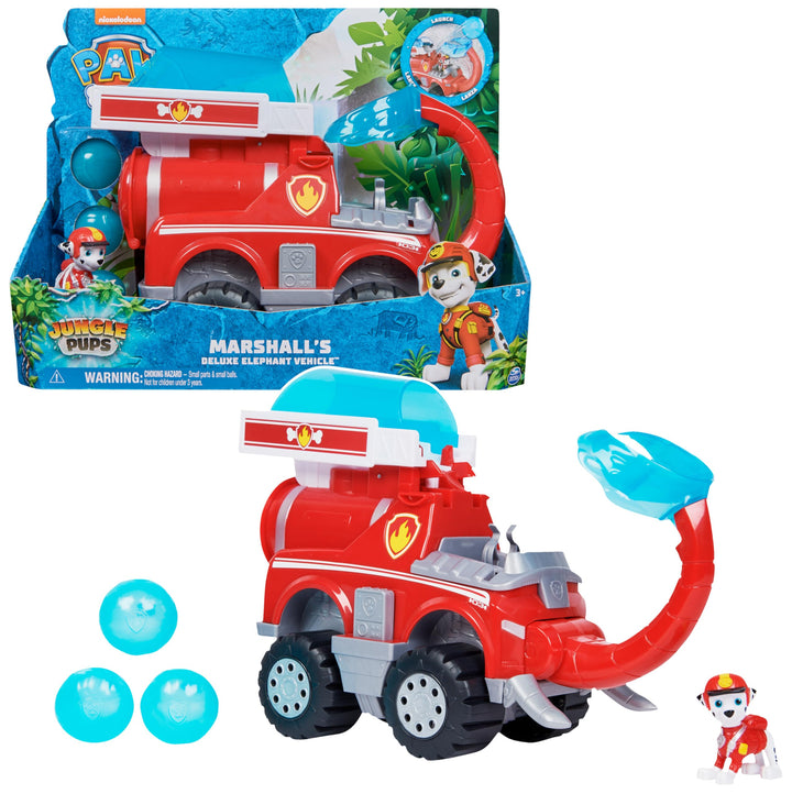 PAW PATROL Jungle Pups - Grosses Elefanten-Fahrzeug mit Wasser-Abwurf (Deluxe Fahrzeug) und Marshall