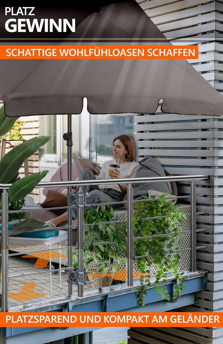 4smile Sonnenschirm Balkon SunnyShade - Sonnenschutz Balkon 4-in-1 SET, Taupe - Sonnenschirm rechtec