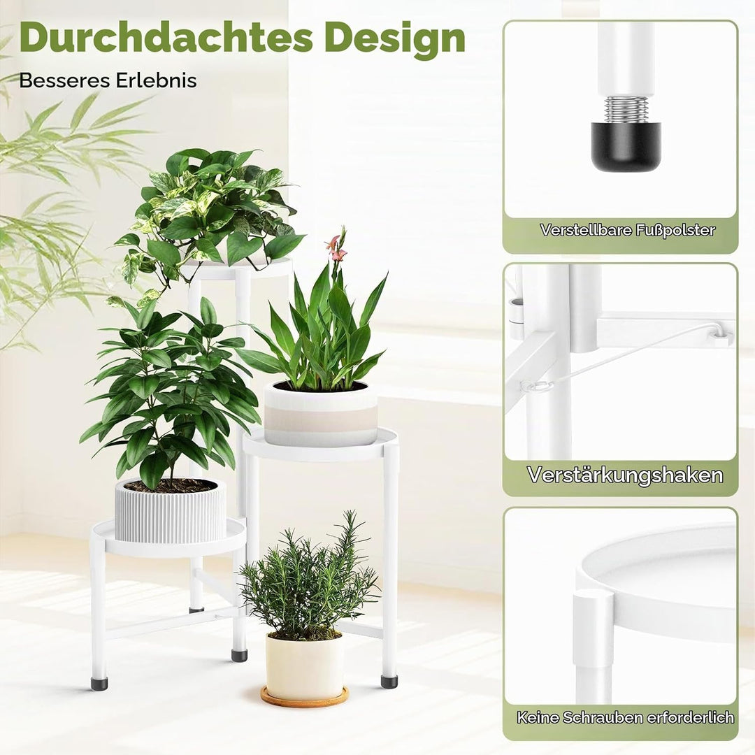3 Tier Metall Pflanzenständer drinnen draussen, JOPBENG Blumenständer Pflanzenregal mit 10 Zoll brei
